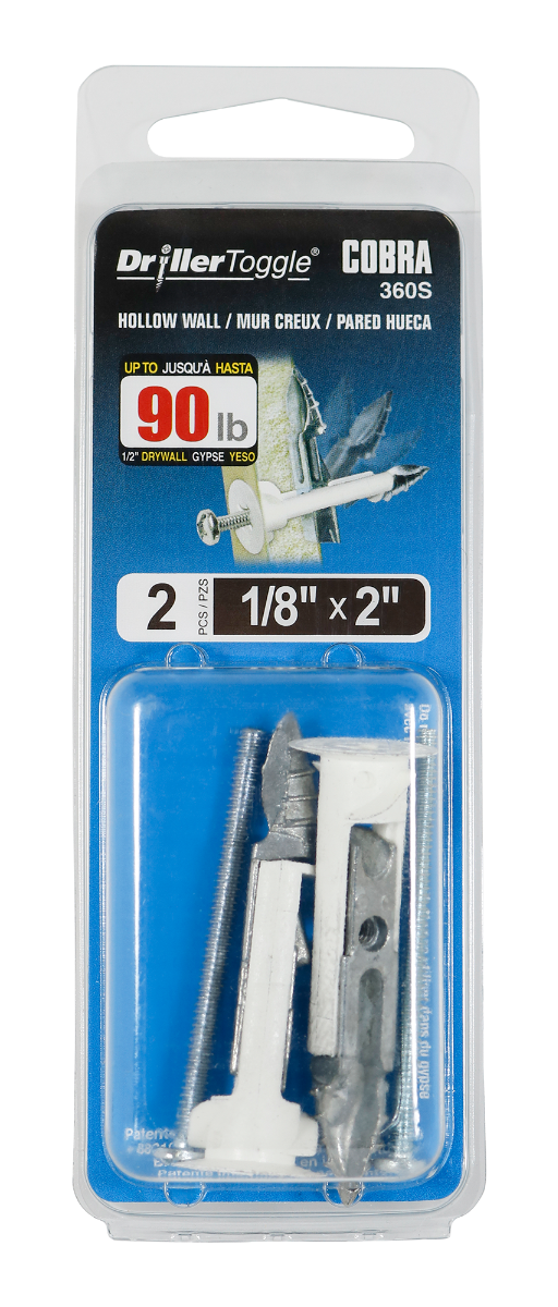 1/8"x2" DrillerToggle Wall Anchor w/ Bolts (2 Pack)