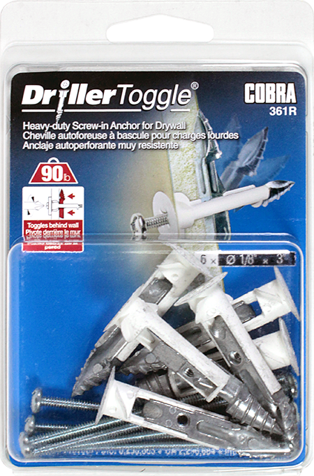 1/8"x3" DrillerToggle Wall Anchor w/ Bolts (6 Pack)