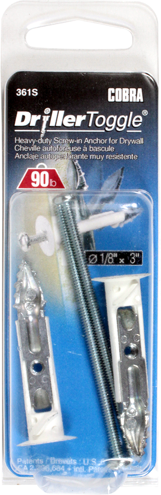 1/8"x3" DrillerToggle Wall Anchor w/ Bolts (2 Pack)