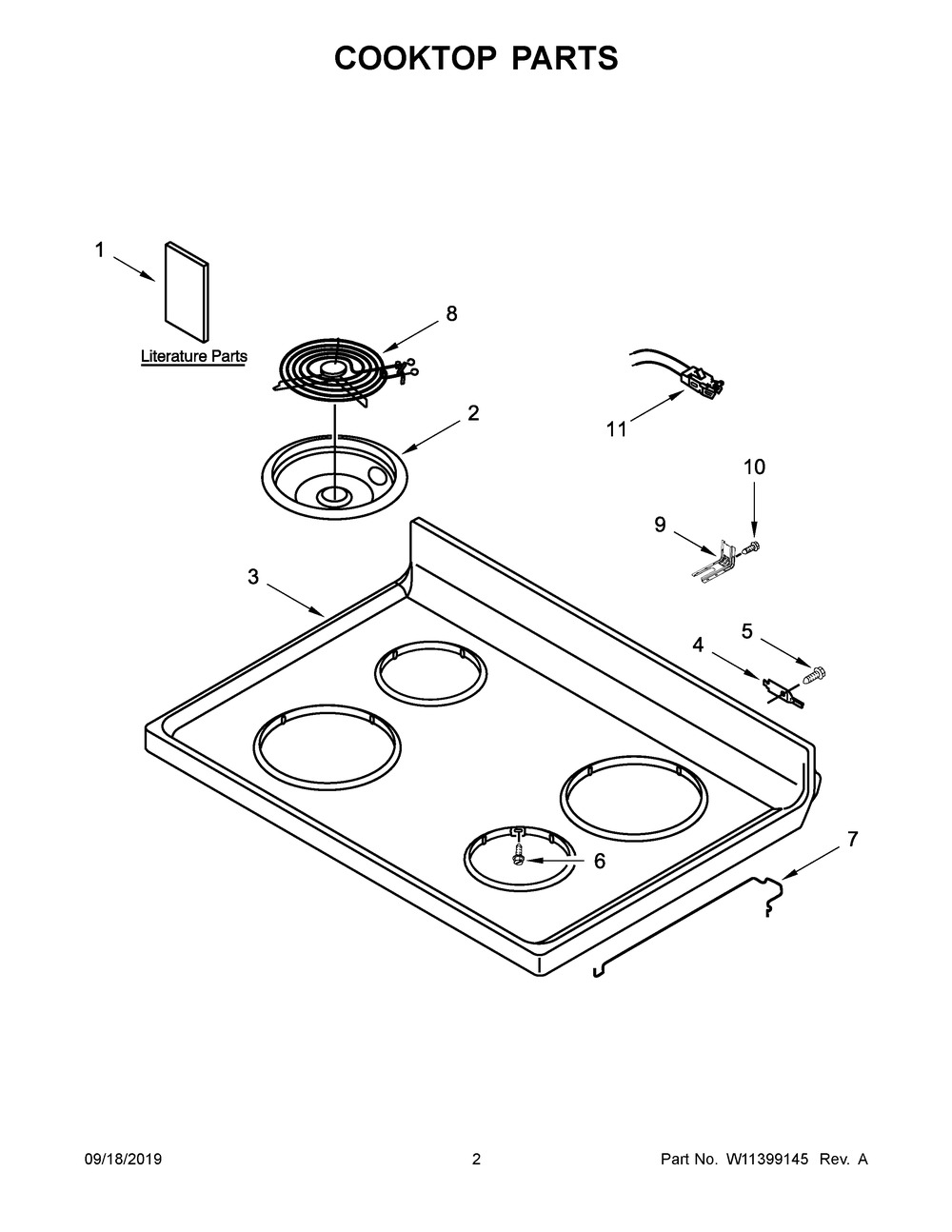 W11396792 Range Coil Surface Element, Pigtail Ends, 6" - XPart Supply