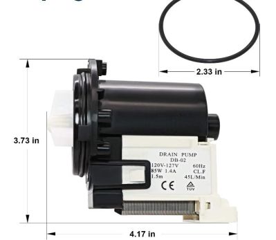 XPart Supply 4681EA2001T washer drain pump with black motor housing and included O-ring seal
