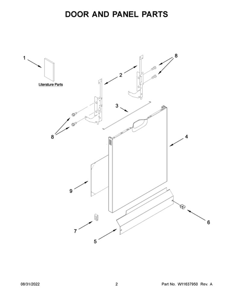 W11647685 Dishwasher Front Door Panel