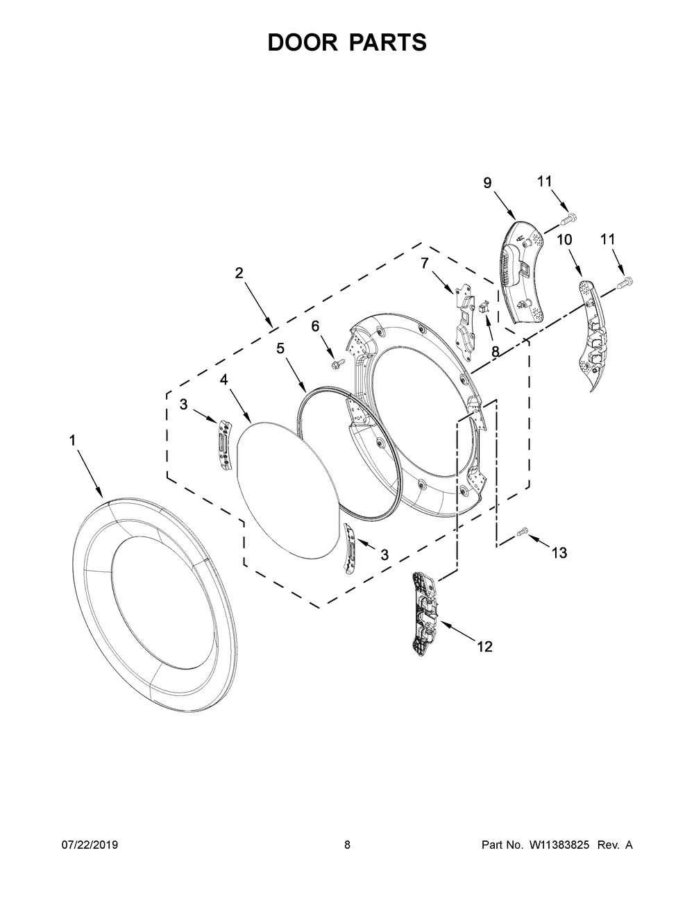 W11449081 Dryer Outer Door Assembly