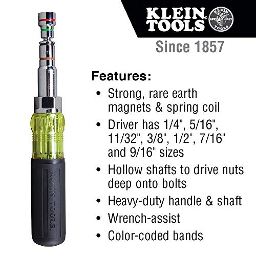 Tools 32807MAG 7-in-1 Nut Driver, Magnetic Driver with SAE Hex Nut Sizes and Spring Coil Bits, Heavy-Duty Handle for Added Torque - XPart Supply