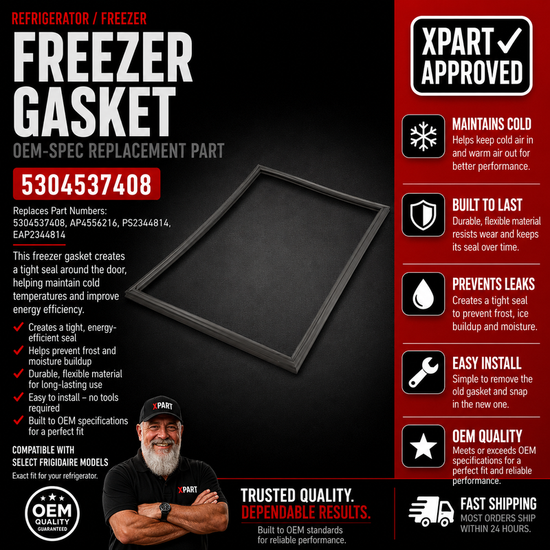 Frigidaire Freezer Door Gasket 5304537408 — Stops Freezer Cold-Air Leaks & Frost