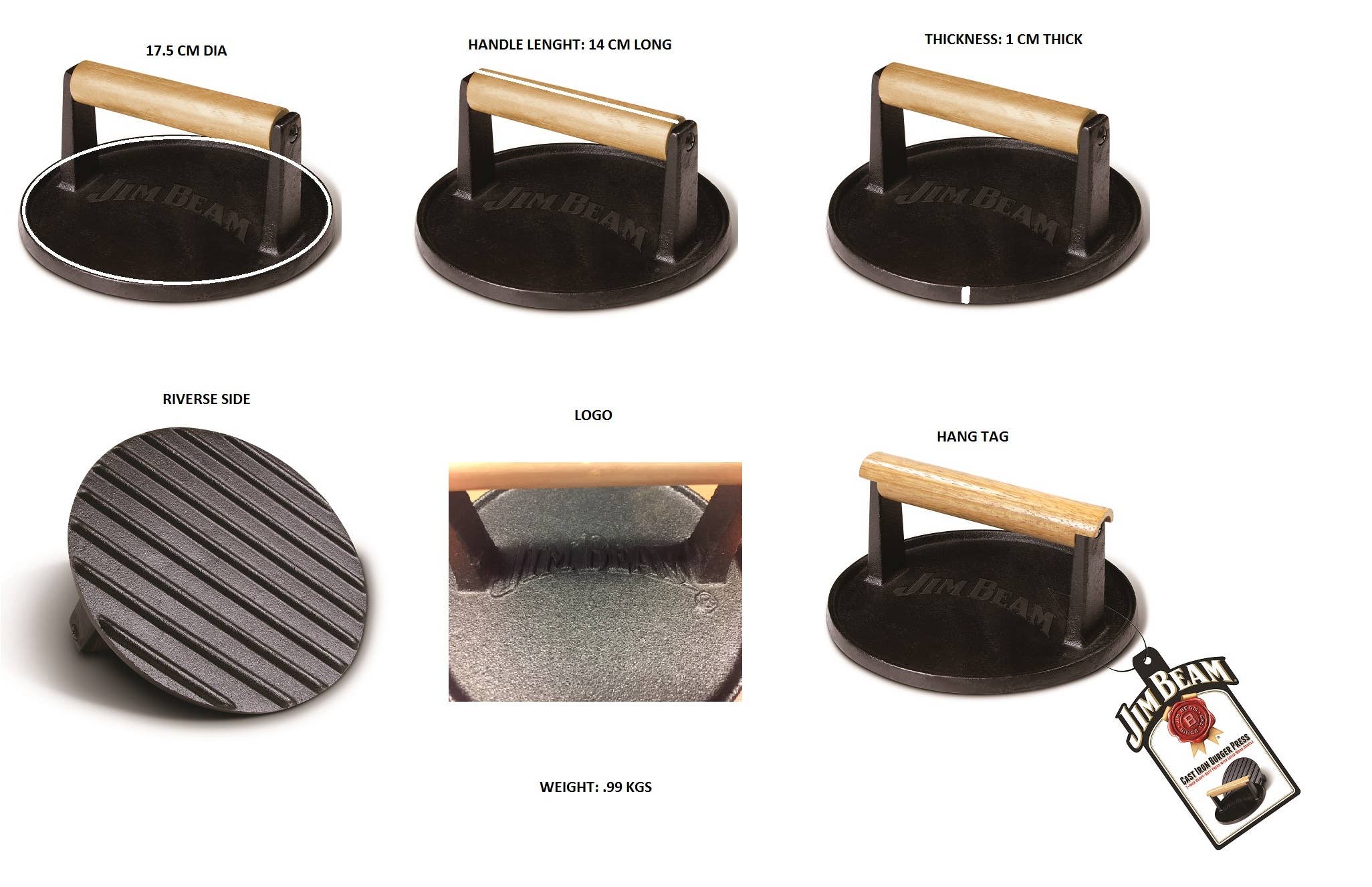 Jim Beam Cast Iron 7" Burger Press. - XPart Supply Ltd.