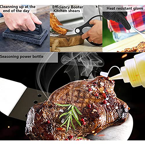 Griddle Accessories Kit,18 Pcs Griddle Grill Tools Set for Blackstone and Camp Chef,BBQ Spatula Set with Spatula, Basting Cover, Scraper, Bottle, Tongs, Egg Rings & Carry Bag - Appliance Genie