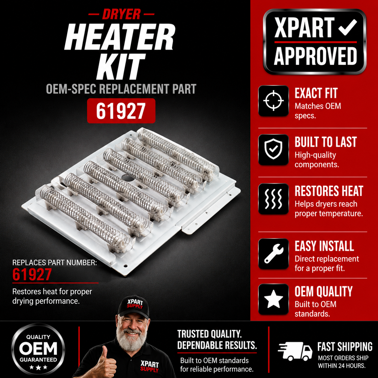 Speed Queen Dryer Heater Kit 61927 — Fixes Dryer Not Heating / Restores Proper Drying
