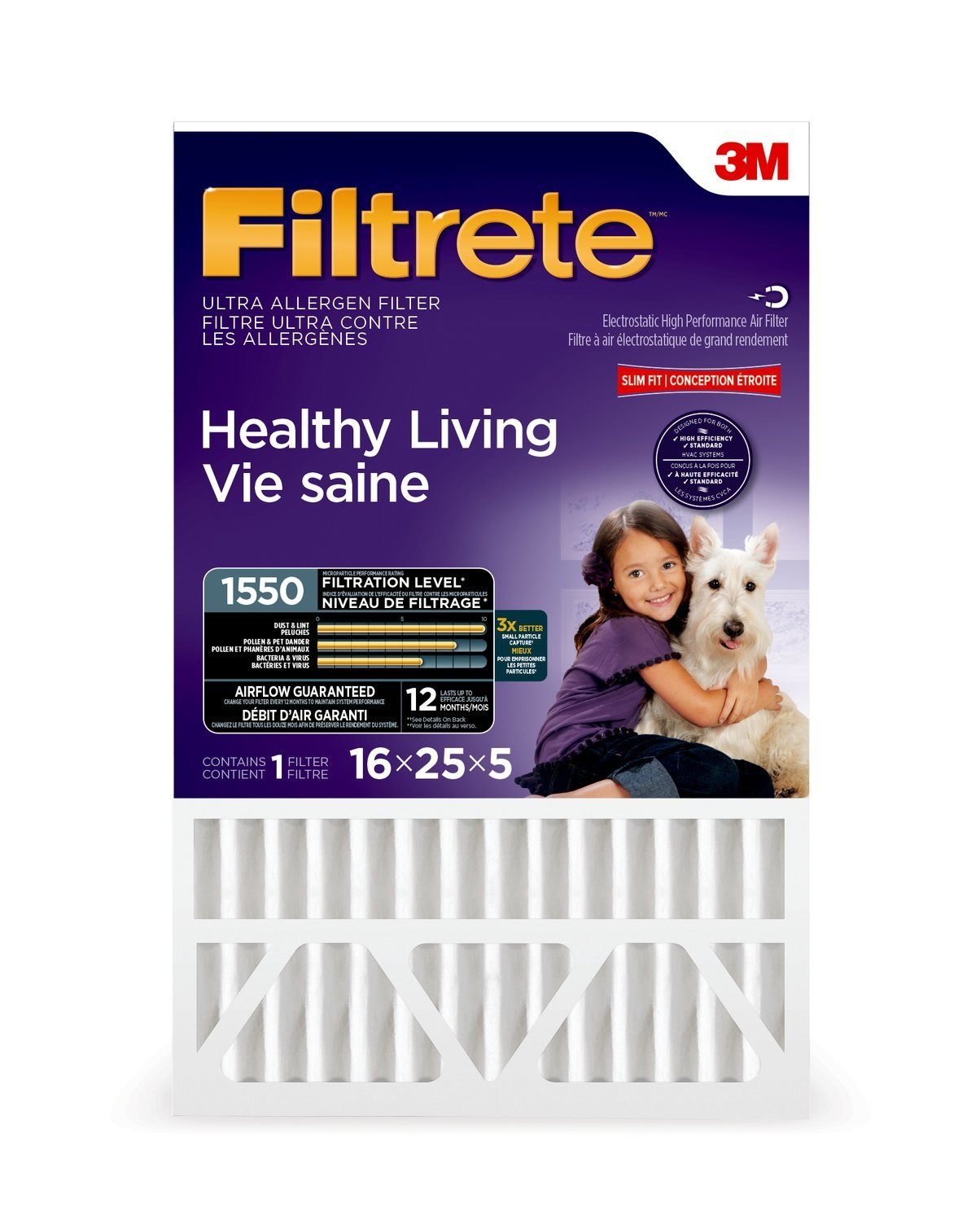 3M 16-in x 25-in x 5-in 1550 MRP Allergen Reduction Electrostatic Deep Pleated Air Filter