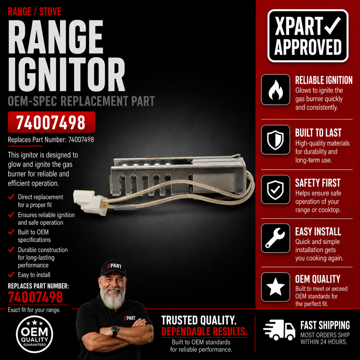 Whirlpool Oven Ignitor 74007498 — Fix No-Heat Bake & Broil