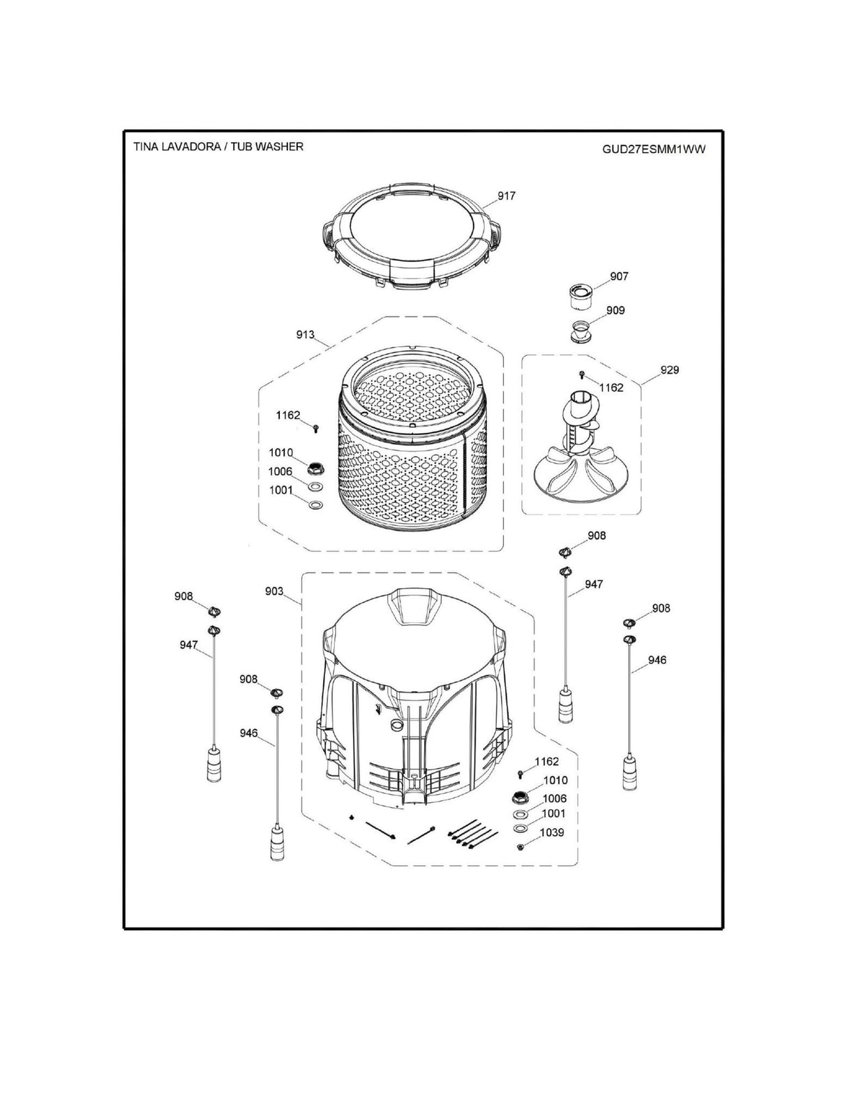 WW01F02007 Washer Rod & Spring Assembly, Replaces 233D2080G013