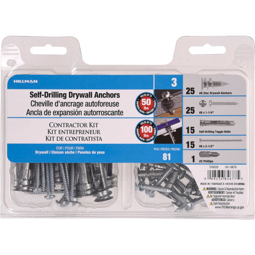 Hillman Self-Drilling Drywall Anchor Contractor Kit 376029 (#8) - 81 pc
