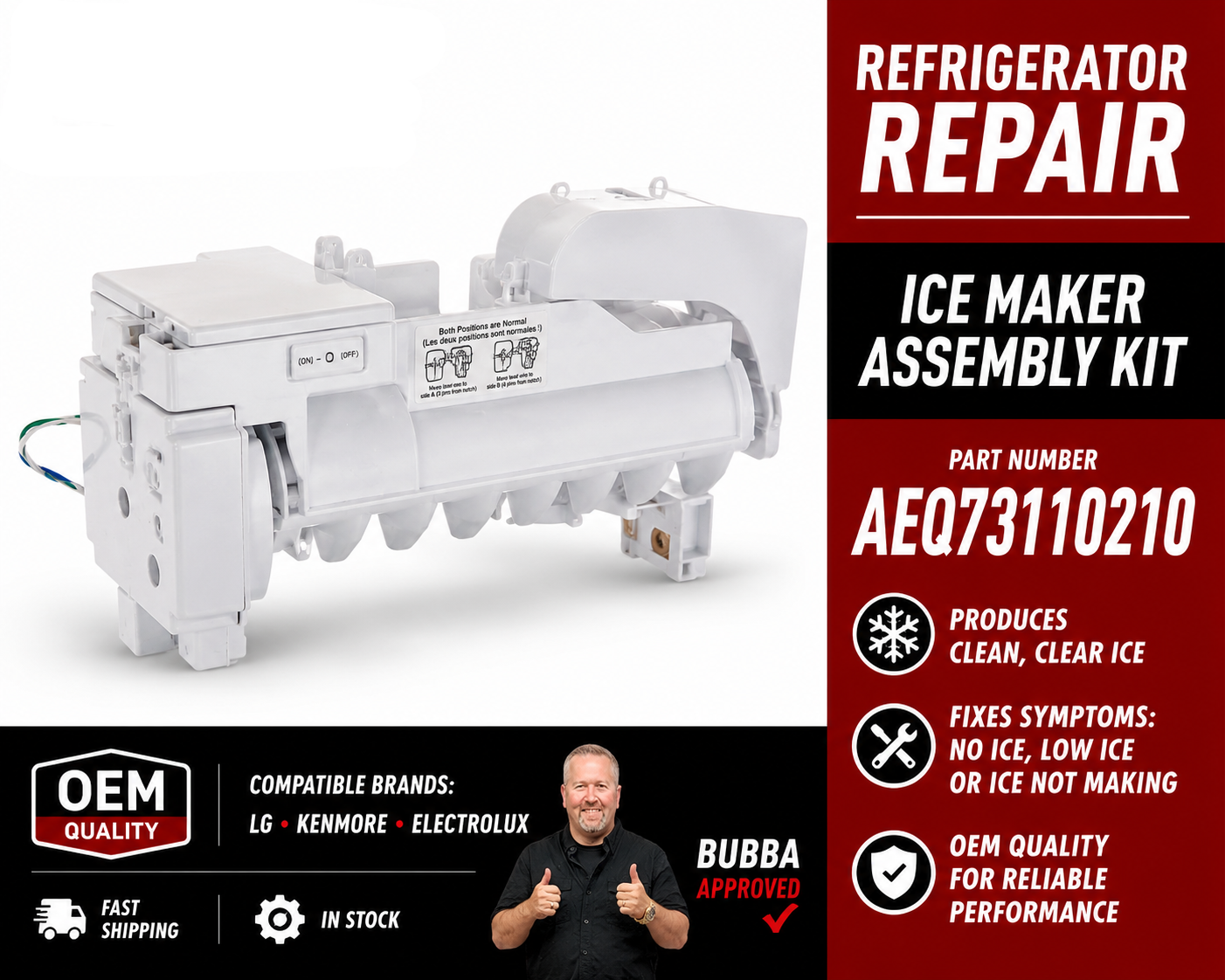 AEQ73110210 LG Refrigerator Ice Maker Assembly Kit – OEM Replacement (Replaces AEQ73110212, AEQ73110208)
