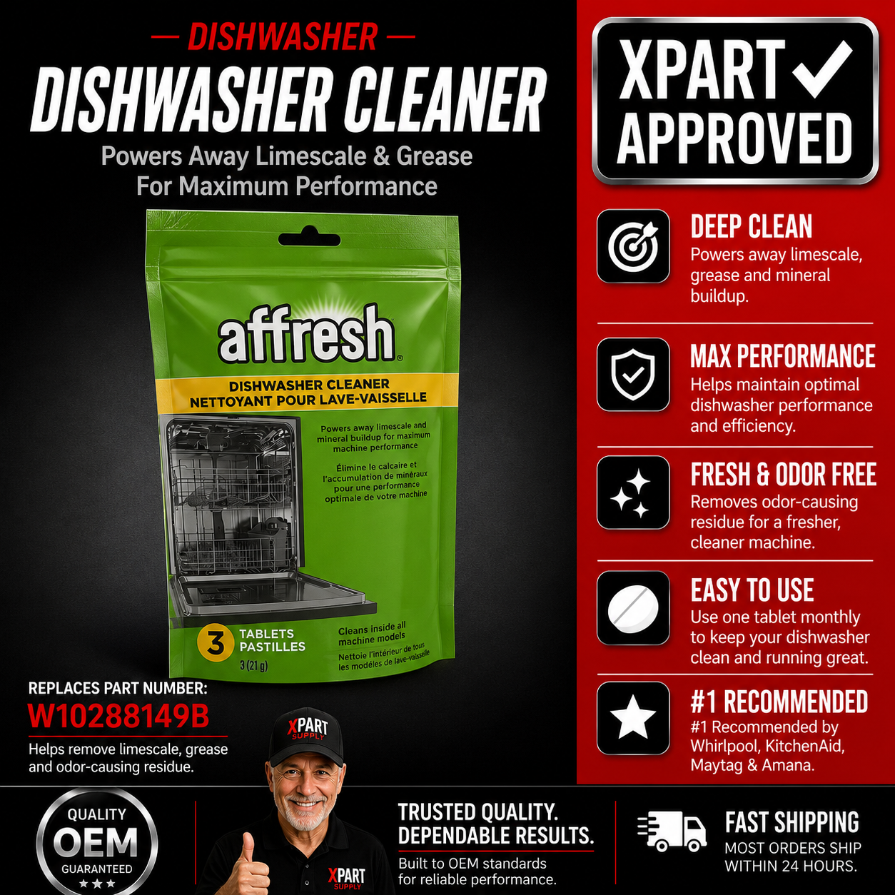 Affresh Dishwasher Cleaner W10288149B — Remove Limescale & Mineral Buildup