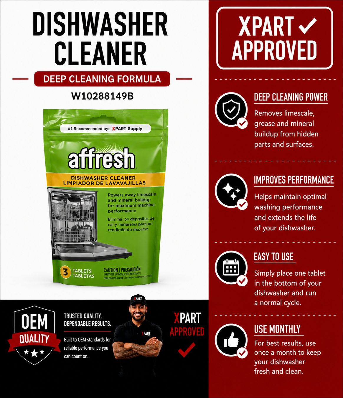 Affresh Dishwasher Cleaner W10288149B — Remove Limescale & Mineral Buildup