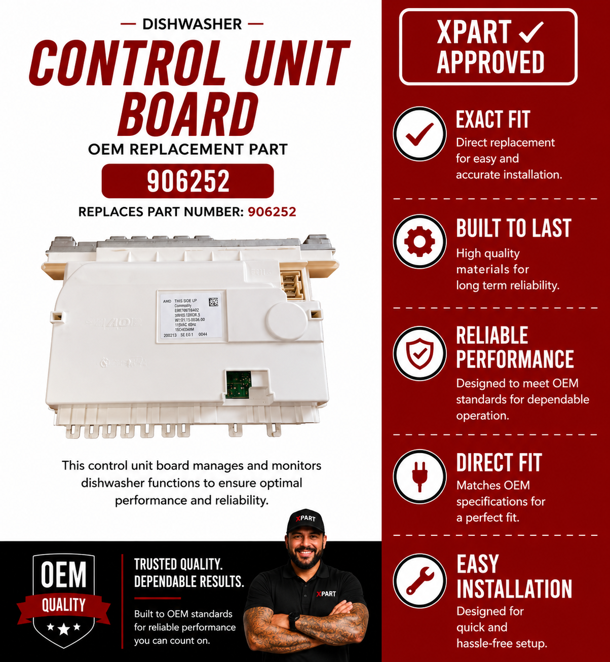Asko Control Board 906252 — Fixes Dishwasher Not Starting or Cycle Errors