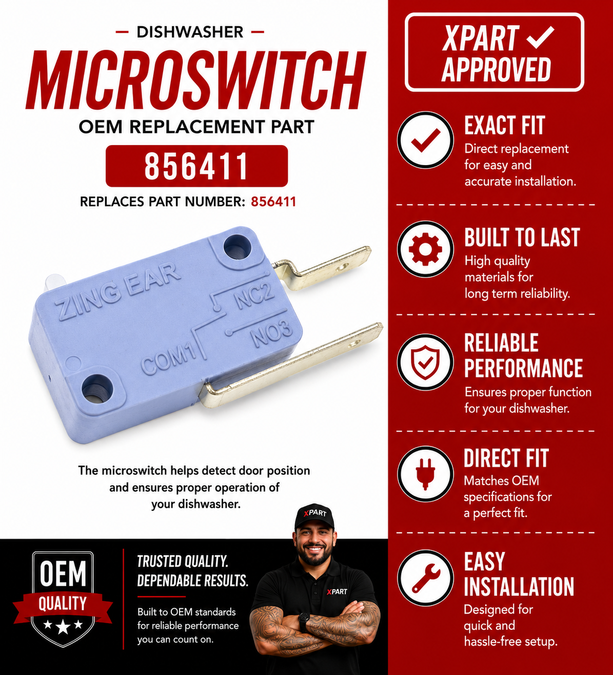 Asko Microswitch 856411 — Fixes Dishwasher Door Not Latching or Starting