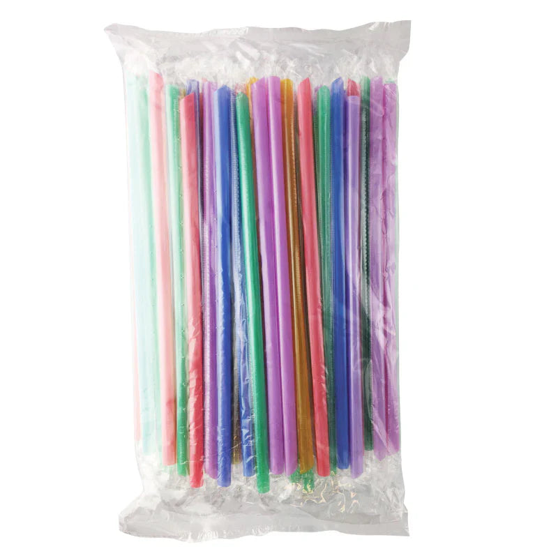 Assorted Color Plastic Straws With Cut Edge aka Thin or Slim Boba Straws - Individually Wrapped - 8mm Long (23.5cm) - Case of 2100 pcs