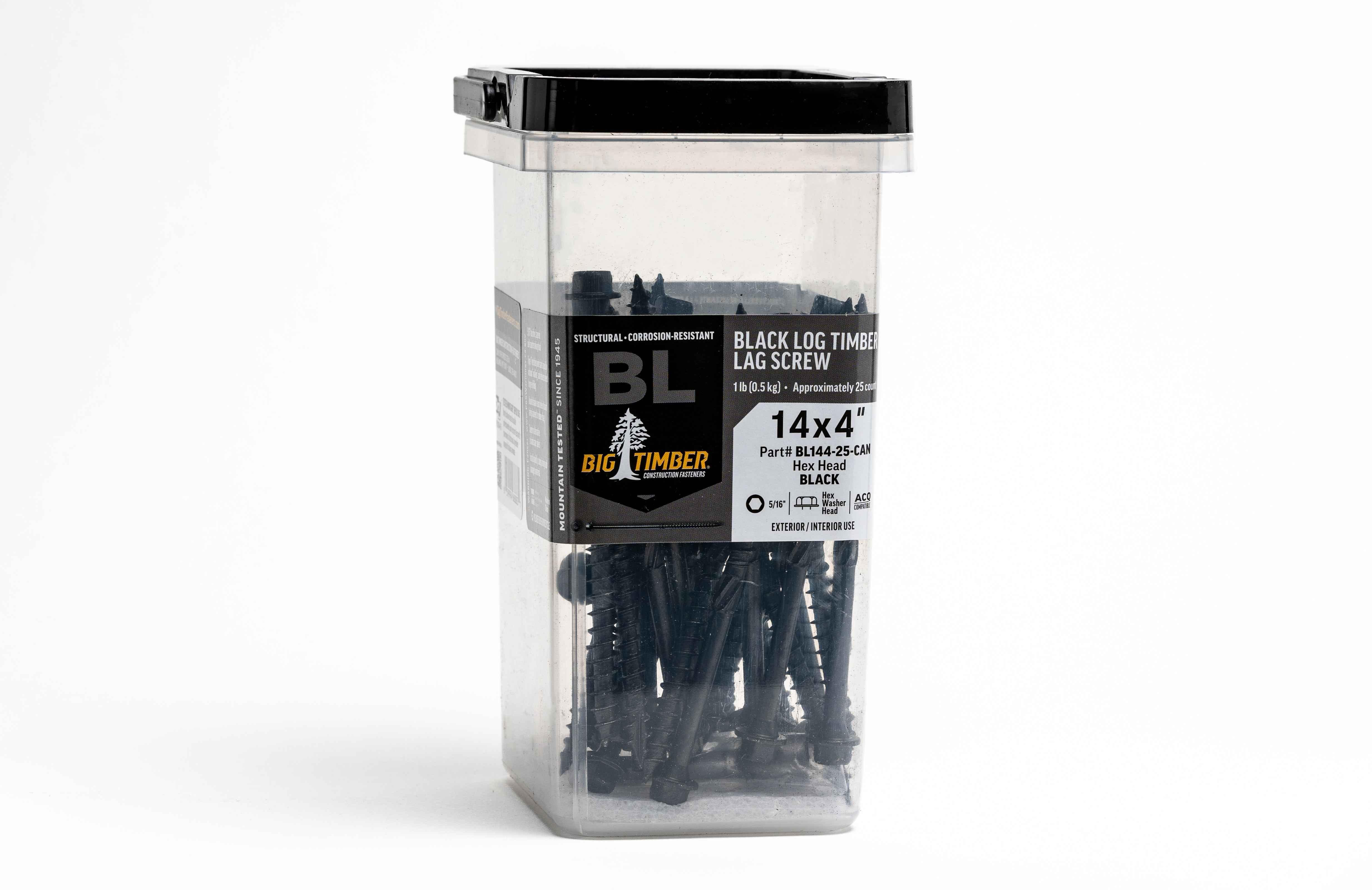 14 x 4" Hex Head Black Log Screw (25/Bucket)