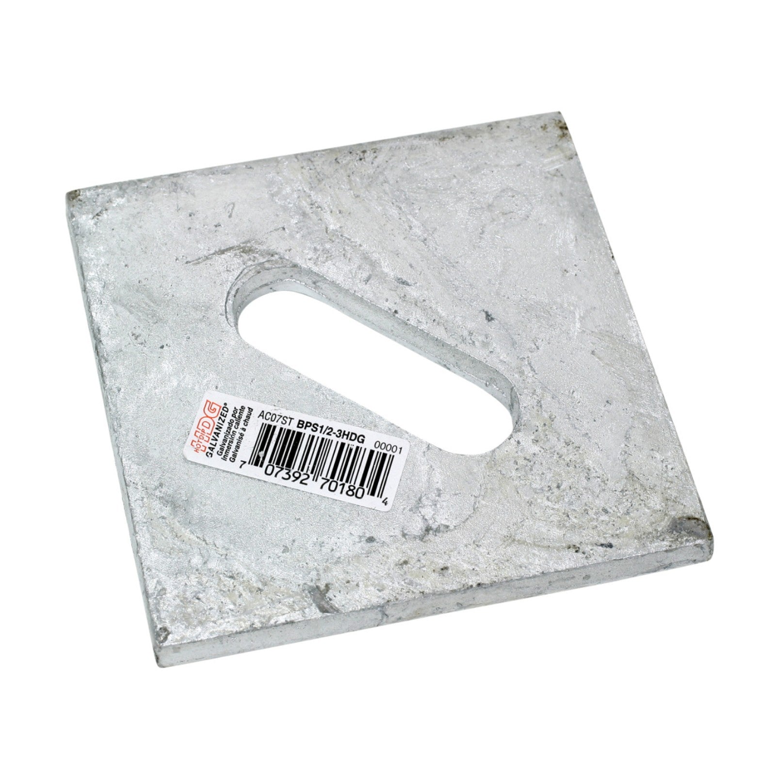 1/2" Slotted Hole Flat Bearing Plate 3" x 3" x 3 ga. - Hot Dip Galvanized