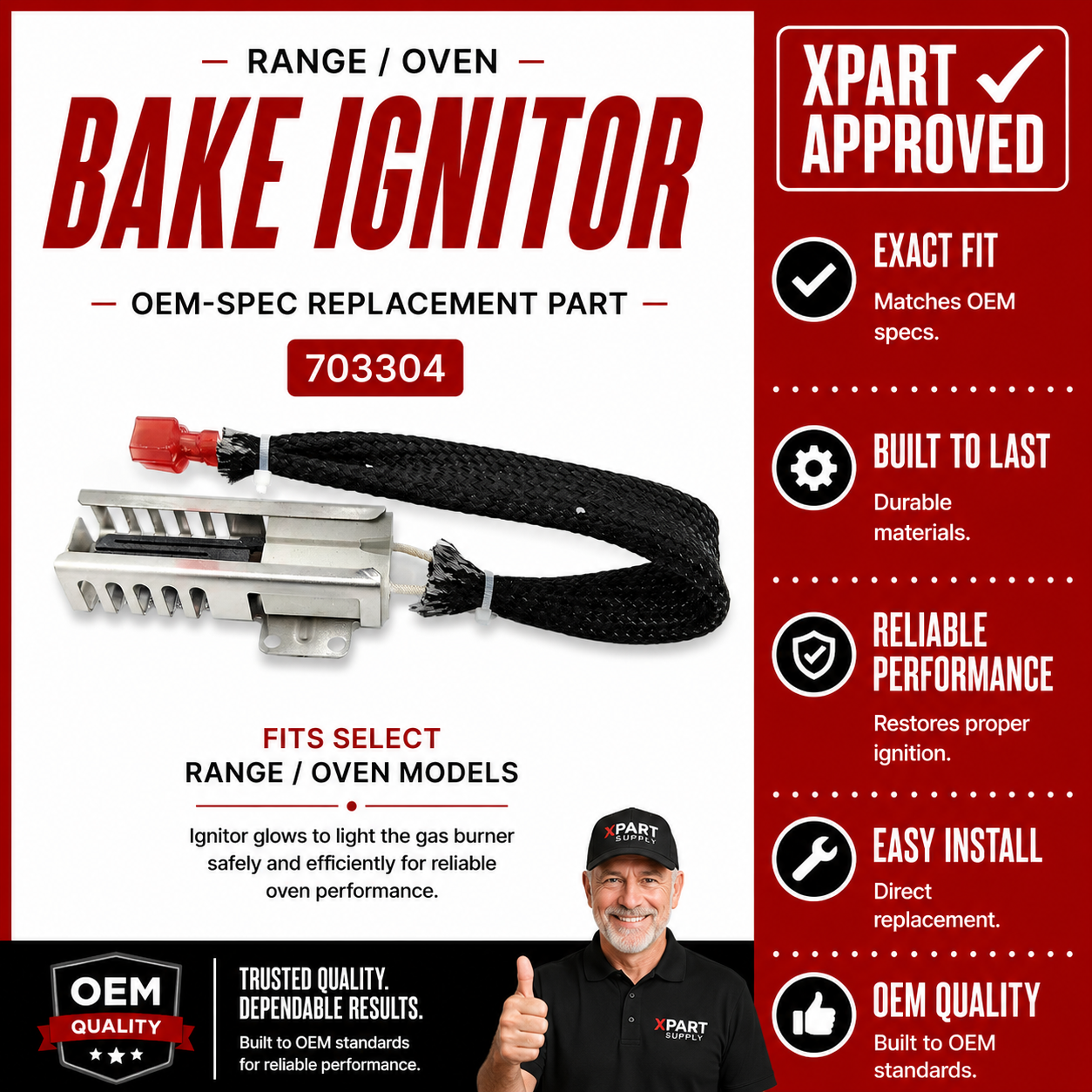 BlueStar Range Oven Ignitor 703308 — Fix Oven That Won't Ignite or Heat