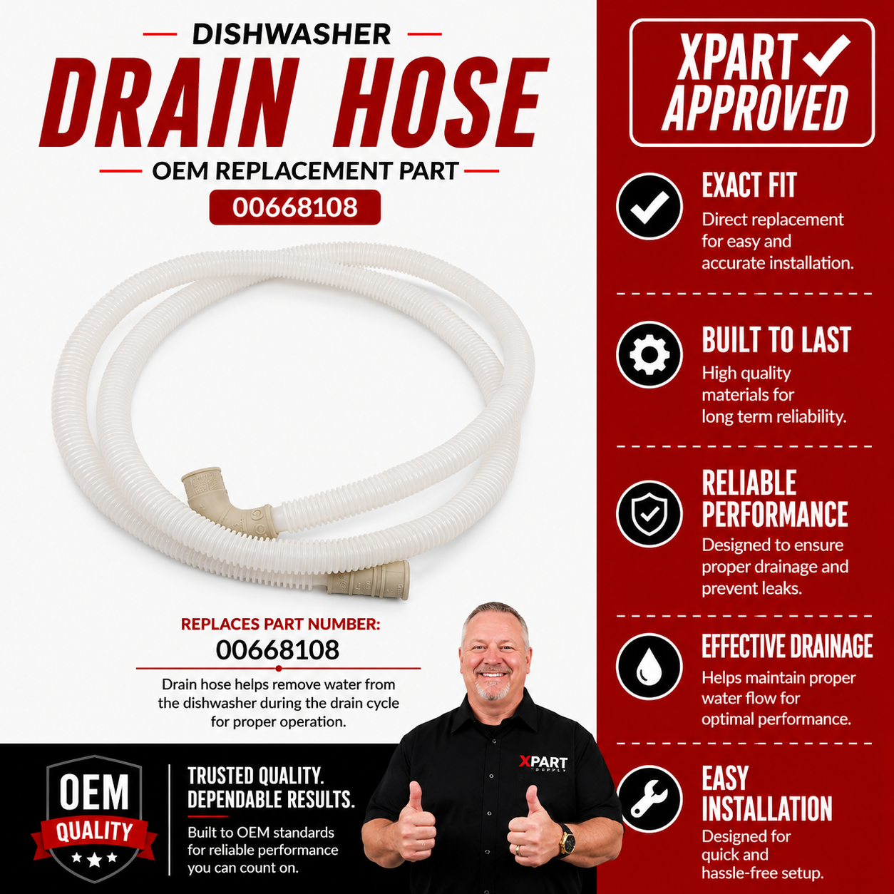 Bosch Dishwasher Drain Hose 00668108 — Stop Leaks & Restore Full Drainage