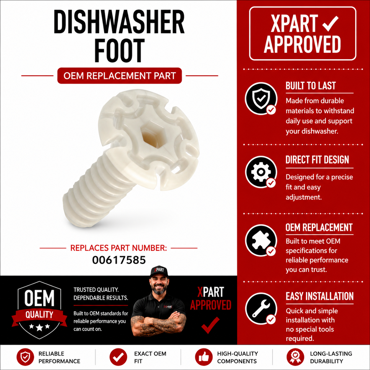 Bosch Dishwasher Leveling Foot 00617585 — Stop Vibration & Restore Stability