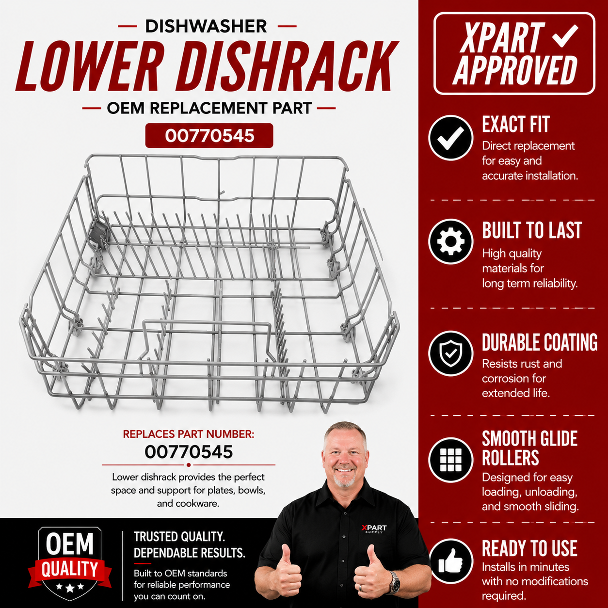 Bosch Dishwasher Lower Dishrack 00770545 — Restore Rack & Dish Stability