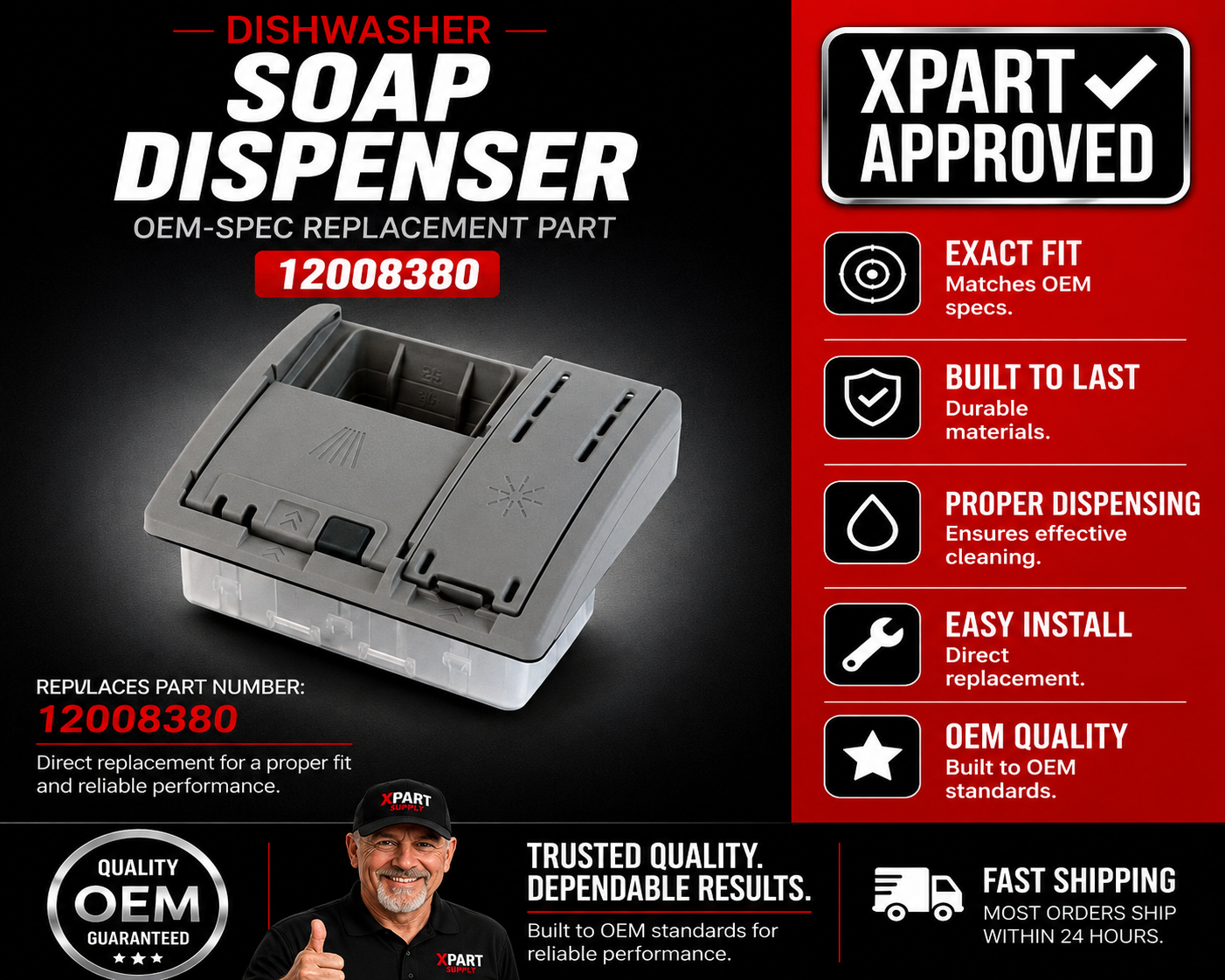 Bosch Dishwasher Soap Dispenser 12008380 — Fixes Detergent Not Dispensing