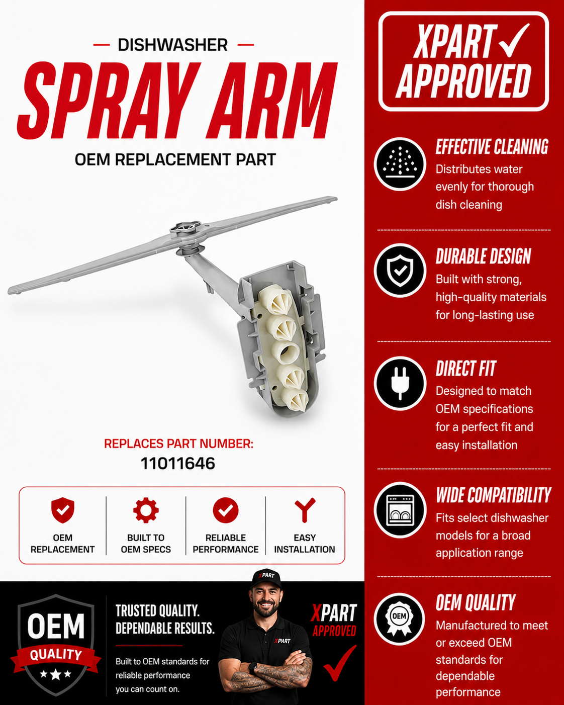 Bosch Lower Spray Arm 11011646 — Restore Dishwasher Cleaning Performance