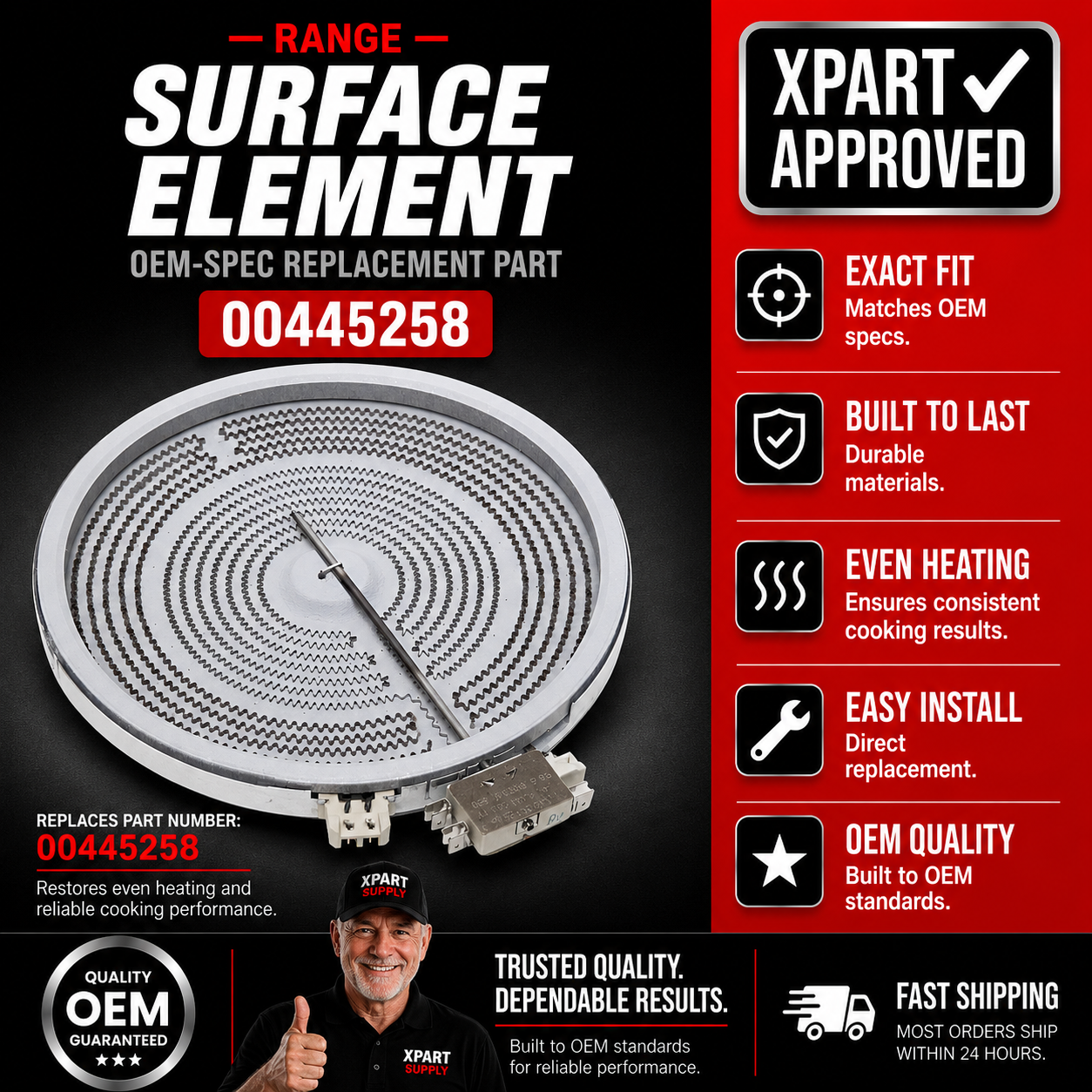 Bosch Oven Surface Element 00445258 — Fix Oven That Won't Heat or Bake