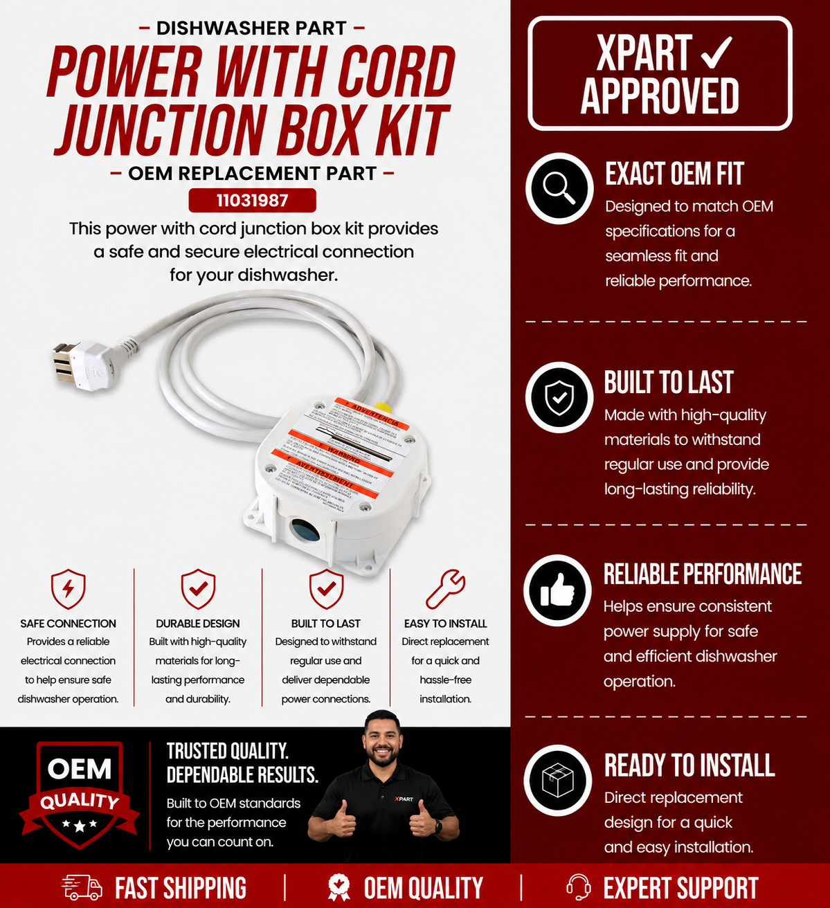 Bosch Powercord with Junction Box Kit 11031987 — Fixes No Power to Dishwasher