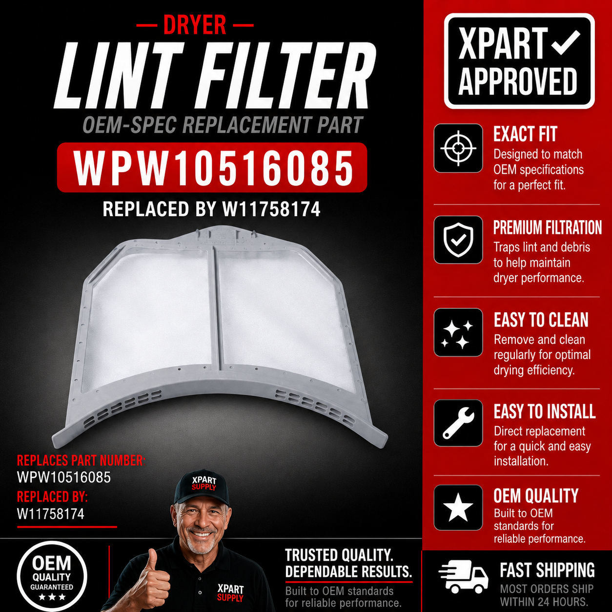 Whirlpool Dryer lint screen/filter WPW10516085
