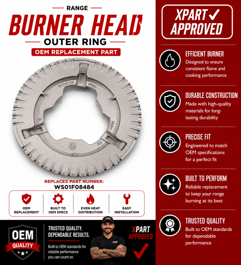 GE Range Burner Head Outer Ring WS01F08484 — Fix Uneven Flames & Ignition Failures on GE Gas Ranges