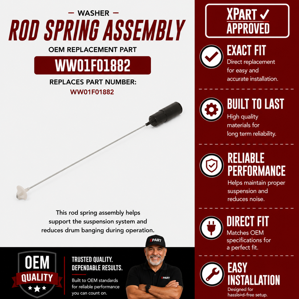 GE Rear Rod & Spring Assembly WW01F01882 — Stop Washer Banging & Restore Drum Balance