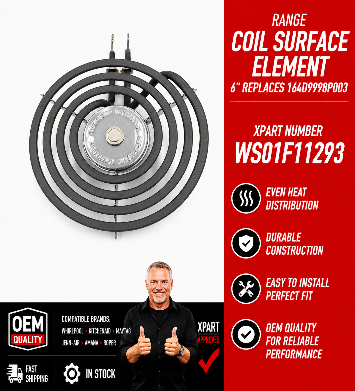 GE WS01F11293 6" Range Coil Surface Element – Fix Uneven Heat & Dead Burners