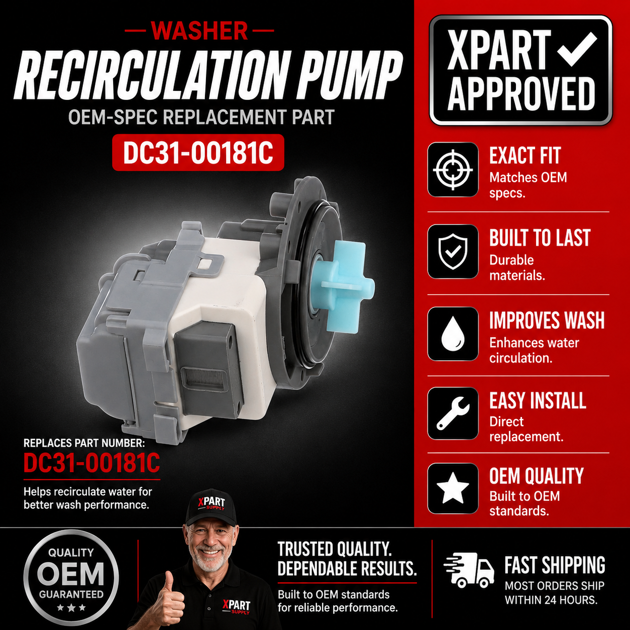 Samsung Washer Recirculation Pump Motor DC31-00181C — Replaces DC31-00030E, DC31-00030J