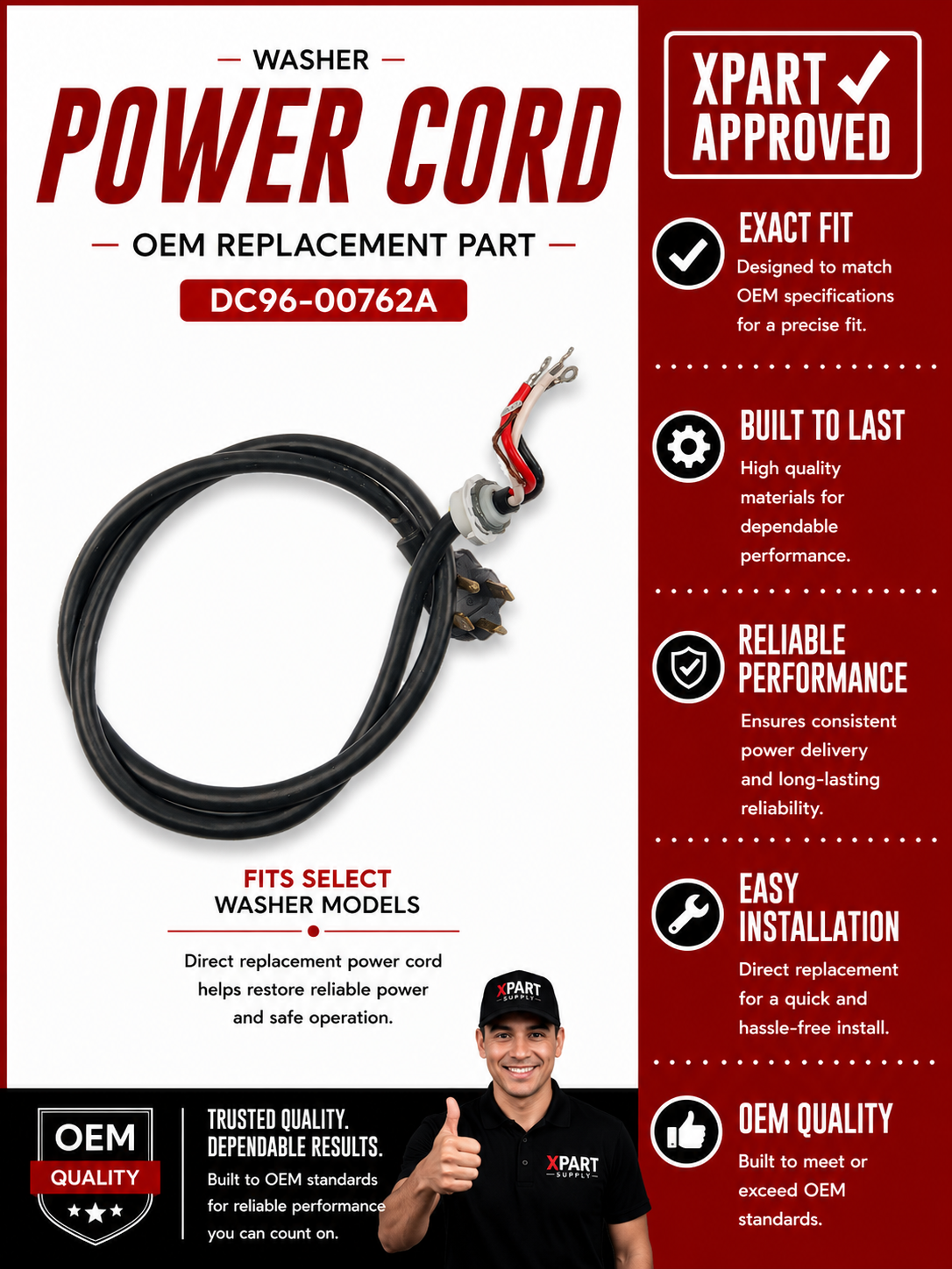 Samsung Dryer Power Cord DC96-00762A — Fix No Power & Dryer Won't Start