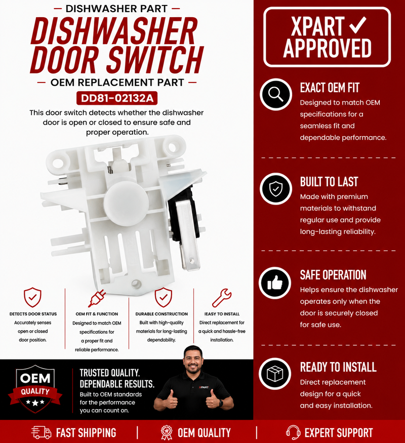 Samsung Dishwasher Door Switch DD81-02132A — Fixes Dishwasher That Won't Start or Latch