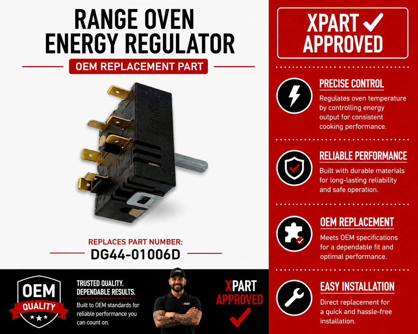 DG44-01006D Range Oven Regulator Energy – OEM Replacement (Replaces PER001-02D, PER00102DD, 210528V)