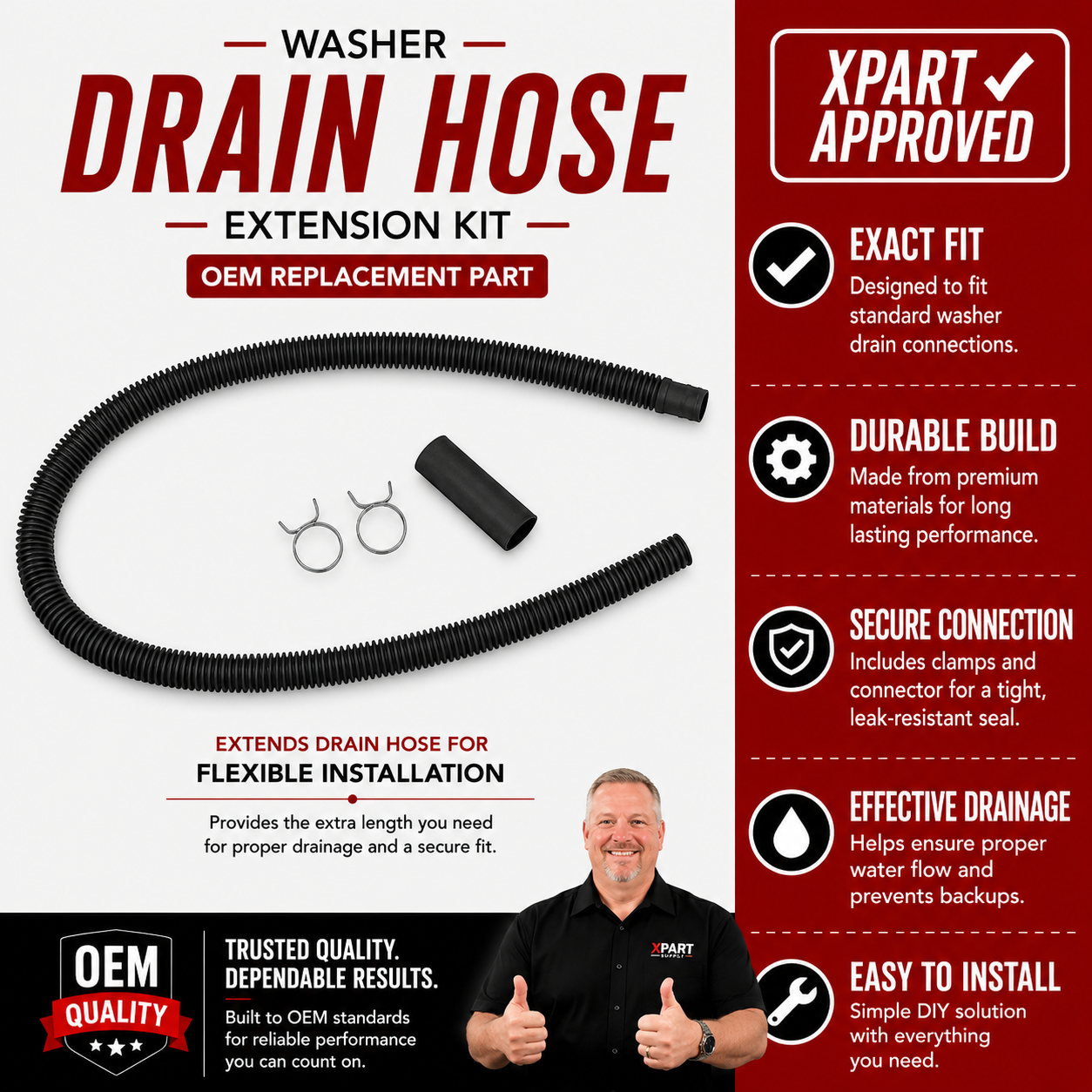Whirlpool Washer Drain Hose Extension Kit DRNEXT4 — Fix Short Drain Hose & Drainage Problems
