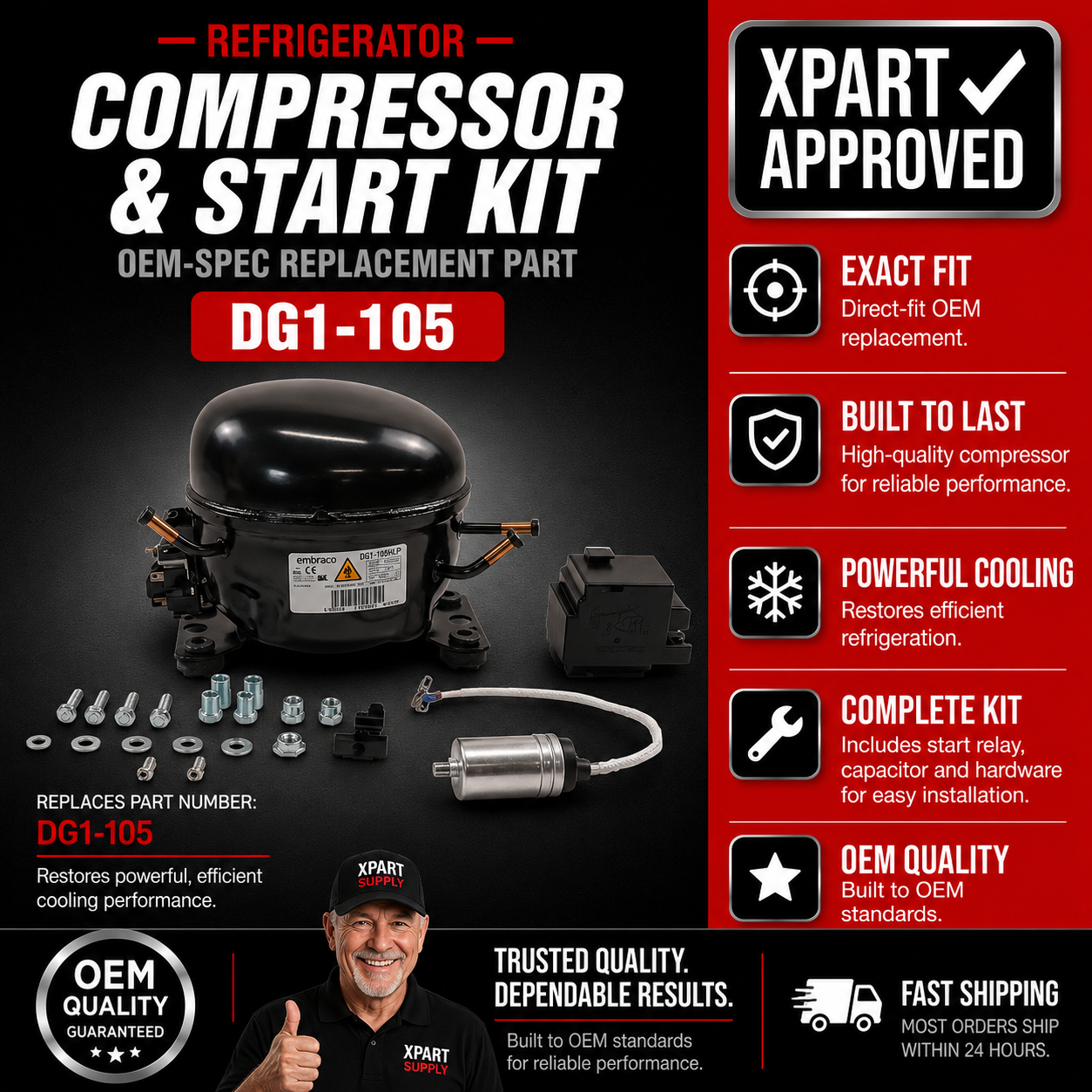 Danby Refrigerator Compressor DG1-105 — Fixes No-Cool / Warm Fridge