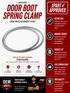Advertisement for a washer door boot spring clamp with features and specifications.