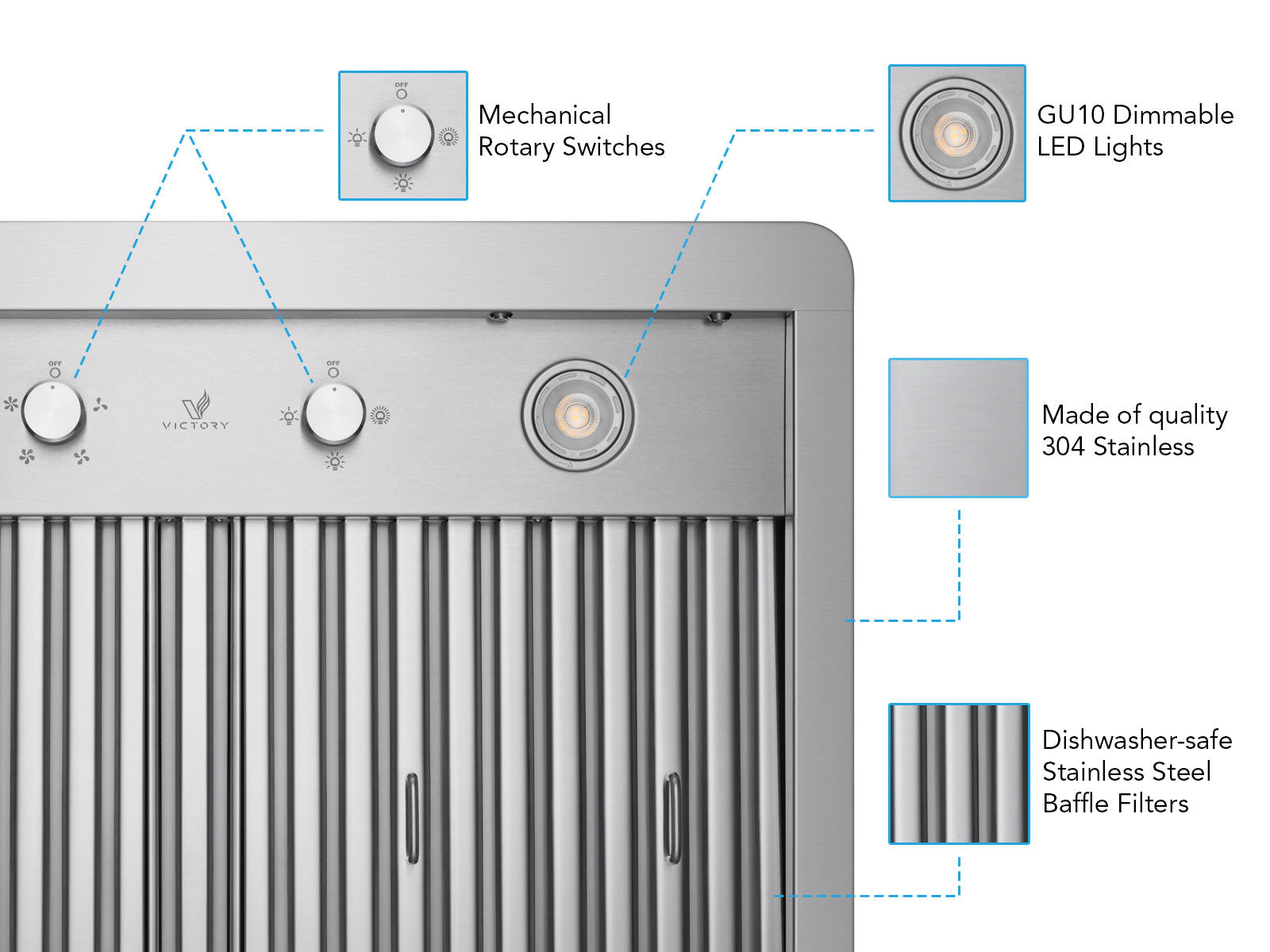 42 Inch 900 CFM Under Cabinet Range Hood - VICTORY Verona