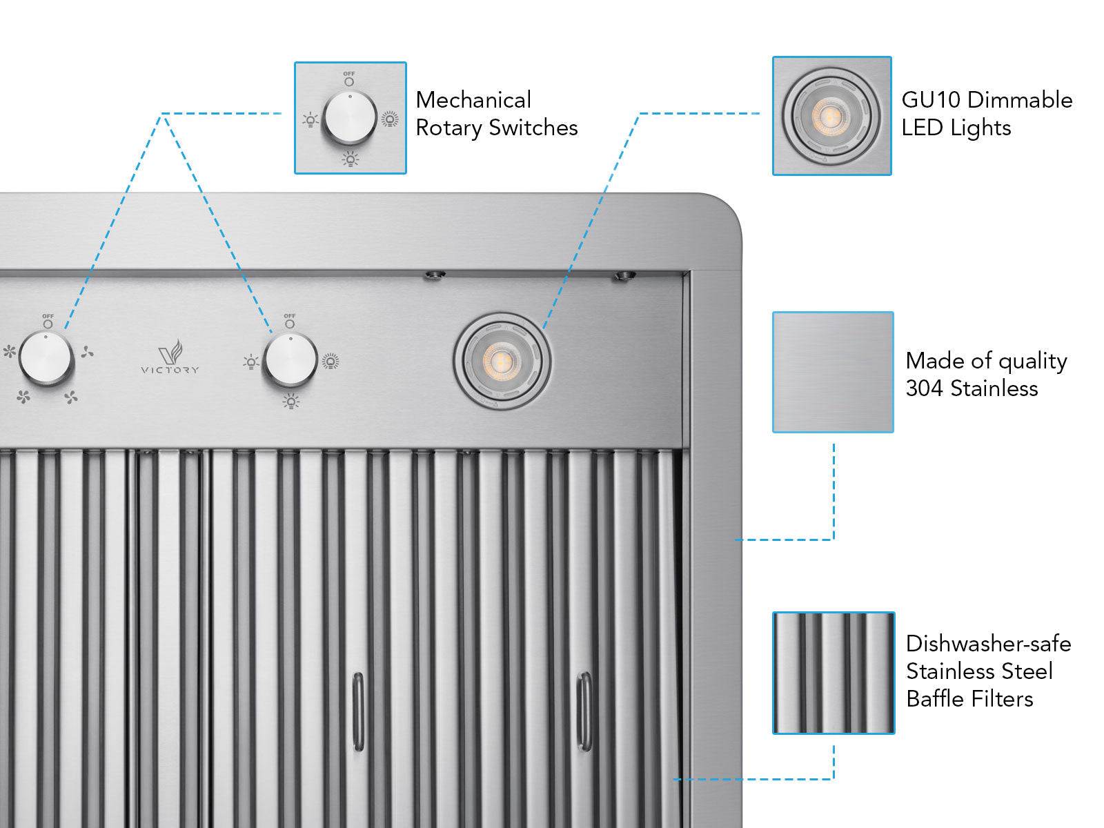 30 Inch 900 CFM Under Cabinet Range Hood - VICTORY Verona