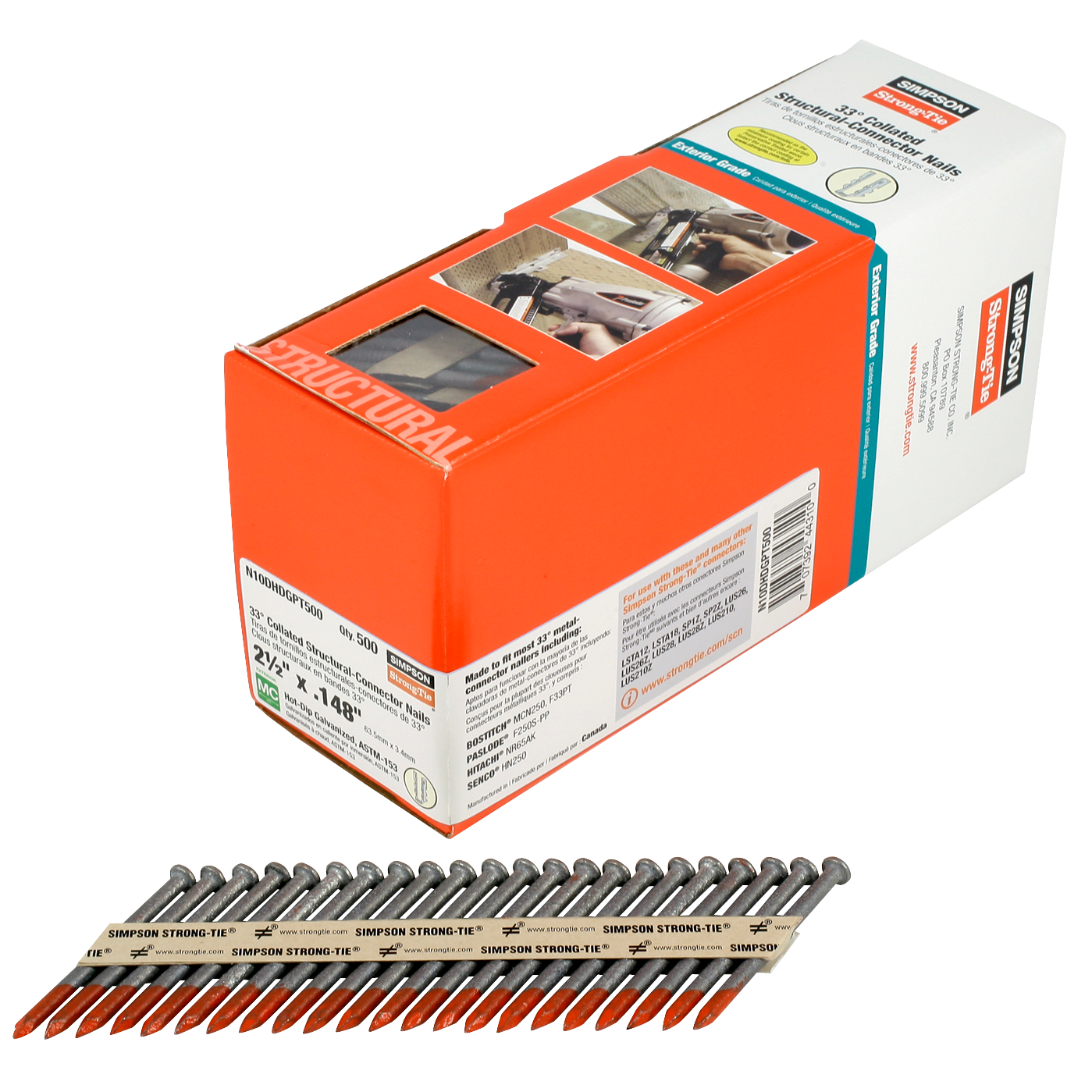 .148"x2-1/2" Strong-Drive® 33° Smooth Shank Connector Nail, Hot Dipped Galvanized (500/BX)