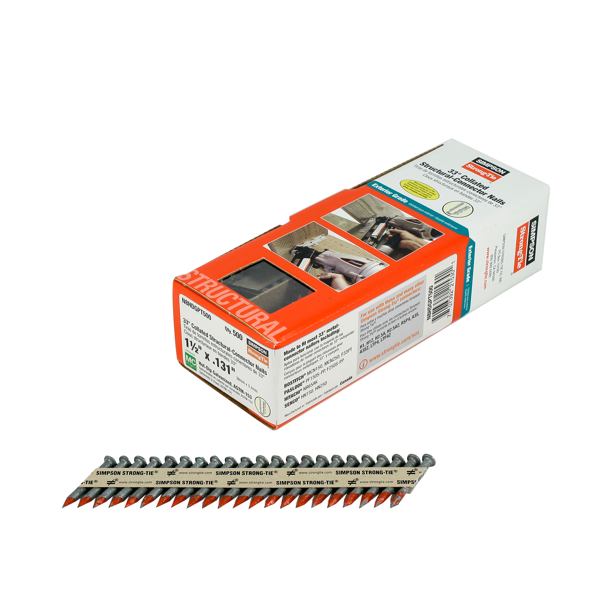 .131"x1-1/2" Strong-Drive® 33° Smooth Shank Connector Nail, Hot Dipped Galvanized (500/BX)