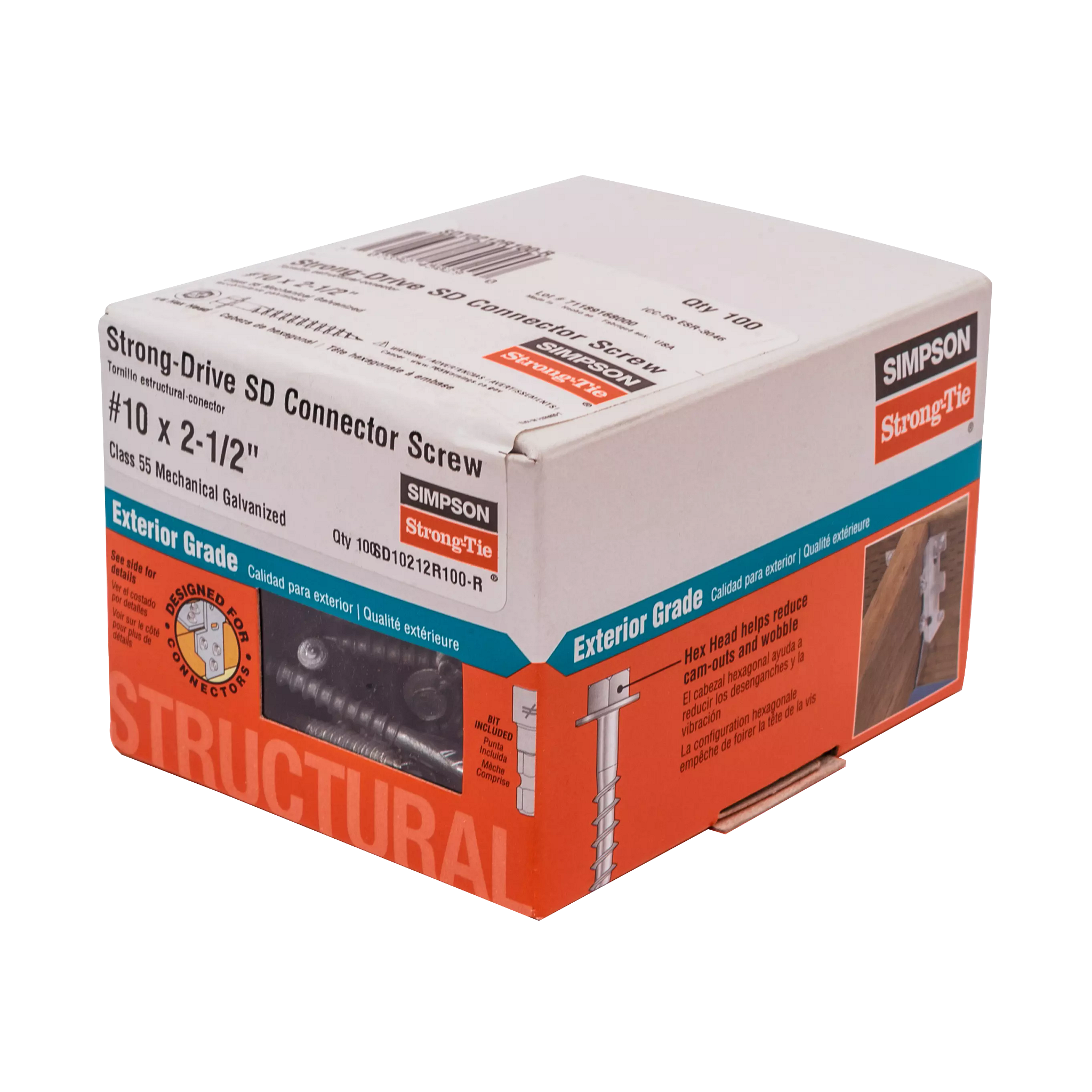 #10x 2-1/2" Strong-Drive® SD 1/4" Hex Drive Connector Screw, Galvanized (100/BX)