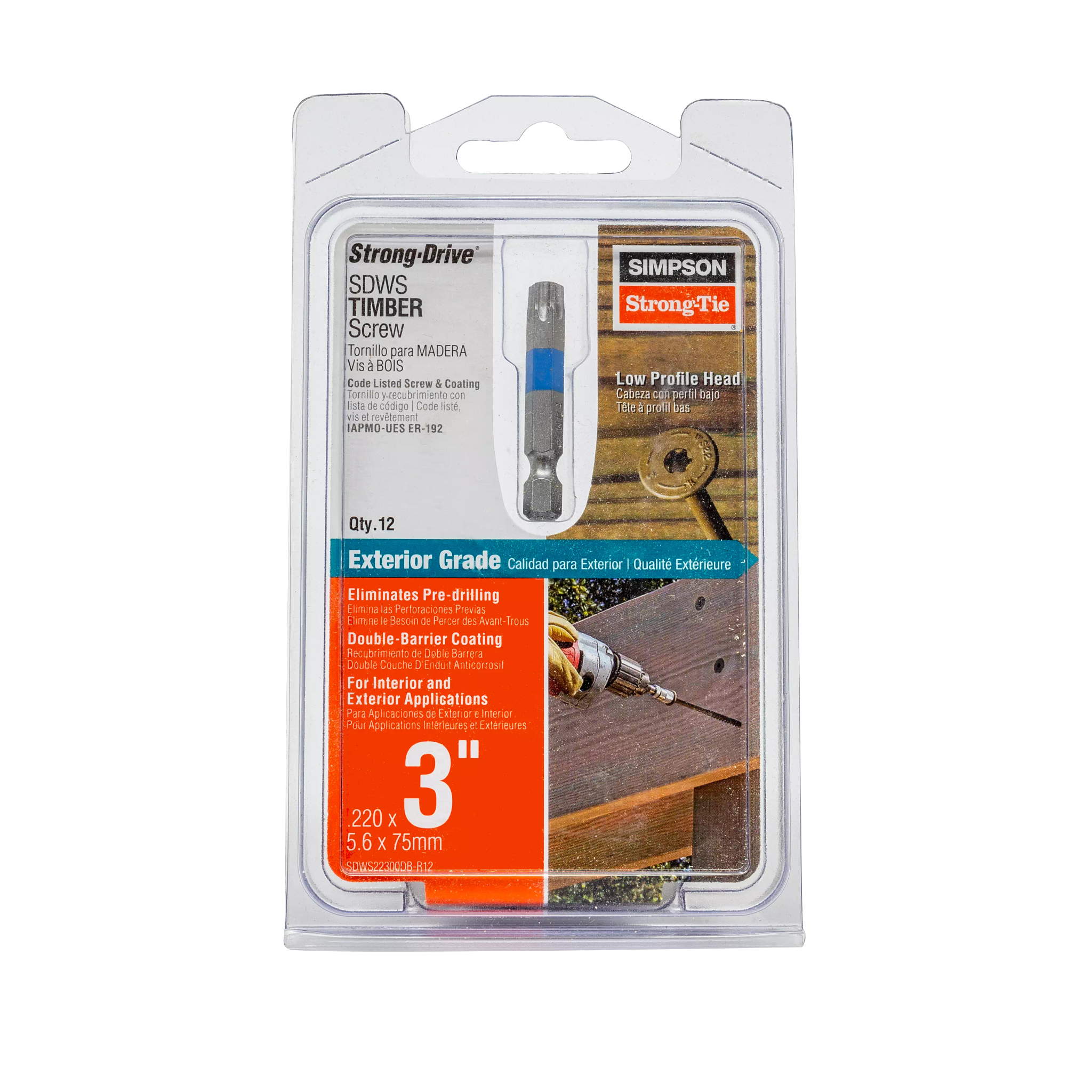 0.220"x3" Strong-Drive® SDWS T40 Timber Screw (12/BX)
