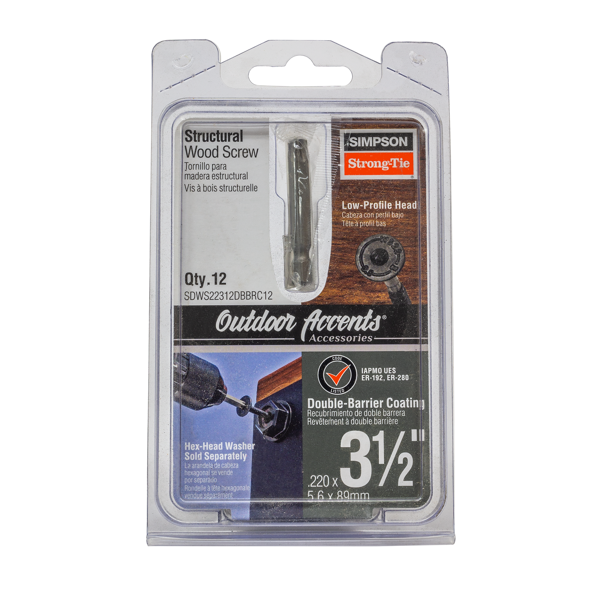 .220"x3-1/2" Outdoor Accents® Structural Wood Screw, Black (12/PK)